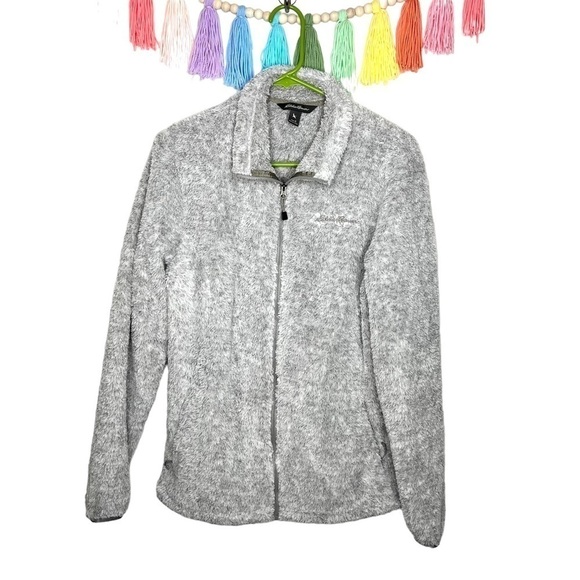Eddie Bauer Gray Plush Soft Cozy Zip Up Jacket Size Large - Picture 3 of 16